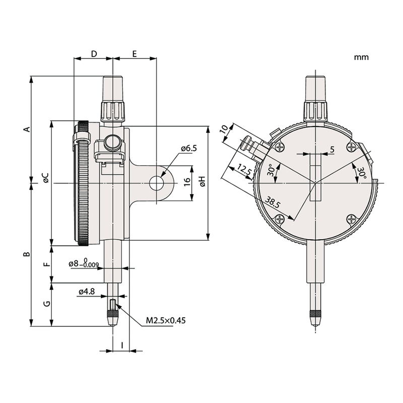 Reloj comparador analógico (Rango de medición 10 mm, resolución 0.01 mm)  tipo ISO/JIS - Techmaster de Mexico
